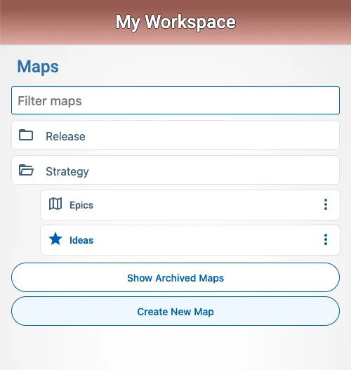 Screenshot of a maps in a navigation tree